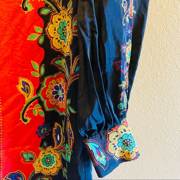 LUCKY BRAND 100% Silk Long Sleeved Boho Boat Neck Dress - Picture 4 of 5